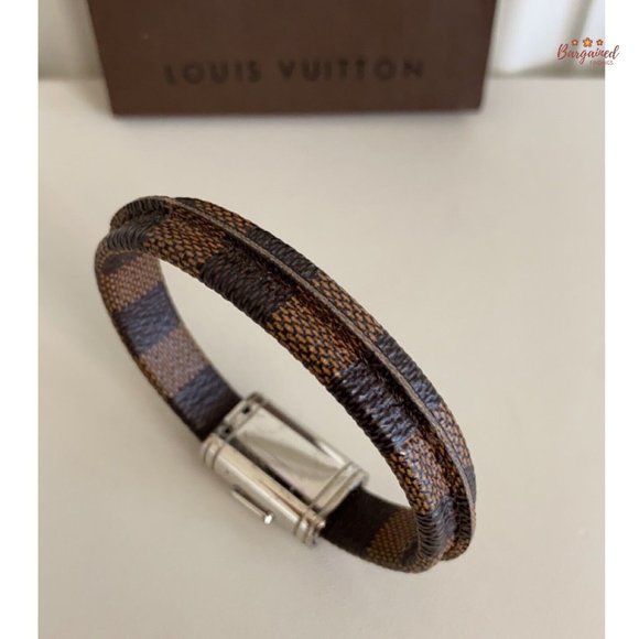 Authentic Louis Vuitton Brown Damier Ebene Coated Canvas Clip It Bracelet BC0148 - Picture 3 of 12